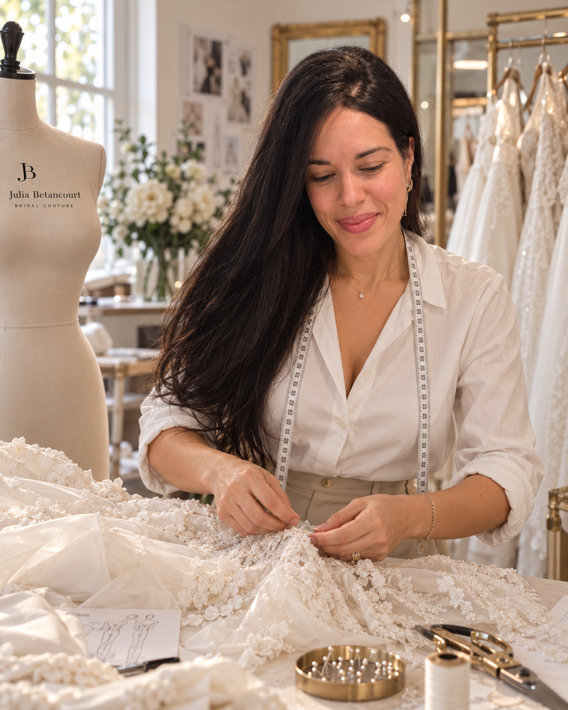 Trabajo artesanal en un atelier nupcial